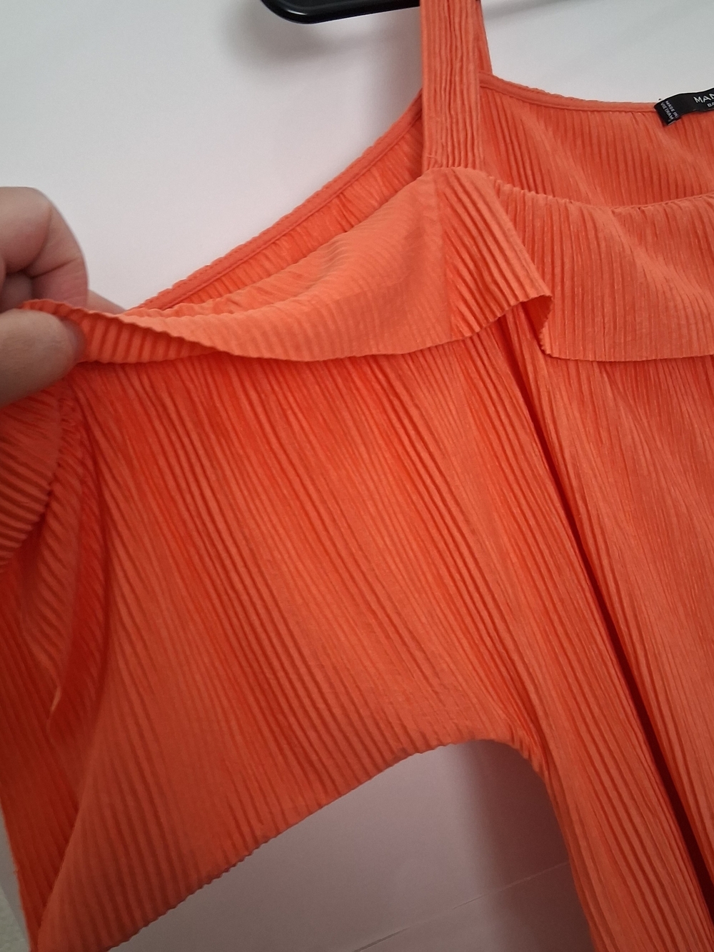 MANGO Coral Orange Ruffle Cold-Shoulder Mini Dress Size 4 Fit MEDIUM - Picture 6 of 7